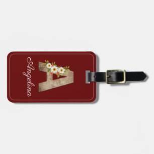 Monogramm A rotes Holz-Buchstaben-Blumen-Gepäckanh Gepäckanhänger