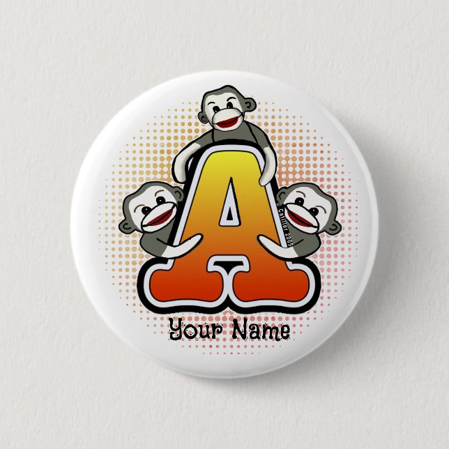 Monogramm A Sock Monkey   Button (Vorderseite)