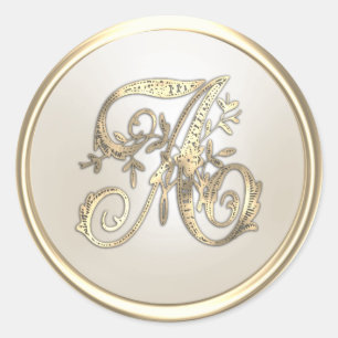 Monogramm A, Verziert, aus Gold und Elfenbein Runder Aufkleber