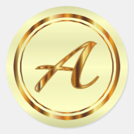 Monogramm A-Z - Metallisches Gold auf gelbem Satin Runder Aufkleber