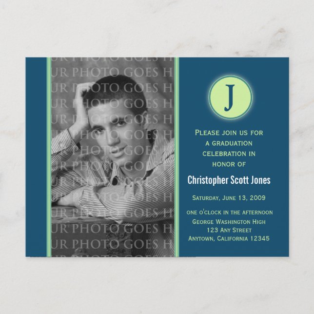 Monogramm Abschluss Ankündigung Postkarte (Vorderseite)