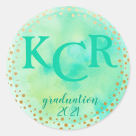 Monogramm Abschluss Jahr Wasserfarben Golddoodles Runder Aufkleber