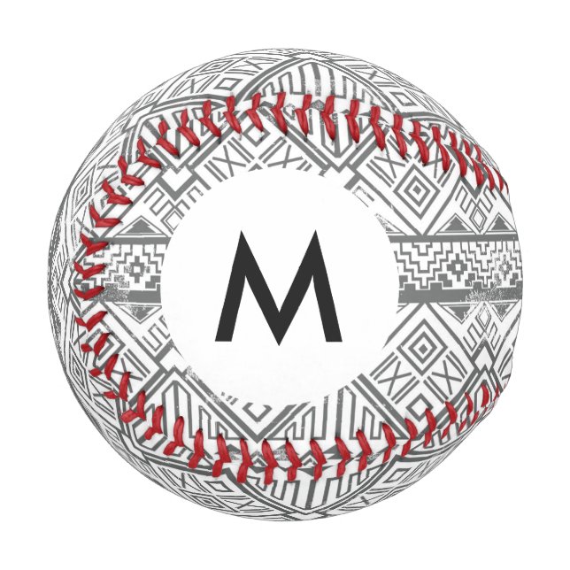 Monogramm abstrakt geometrisches Aztekenmuster 2 Baseball (Vorderseite Links)