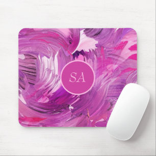 Monogramm Abstrakte Kunst Lila Rosa Pinselstrich Mousepad
