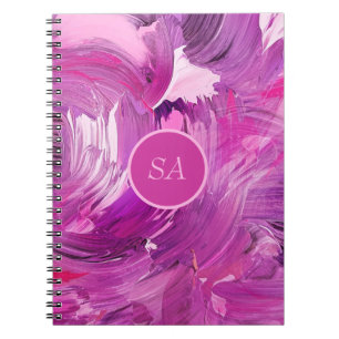 Monogramm Abstrakte Kunst Lila Rosa Pinselstrich Notizblock