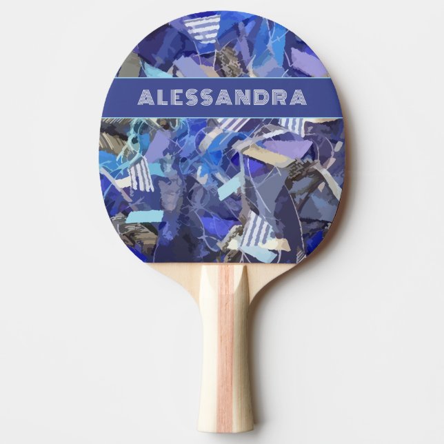 Monogramm abstrakter Streifen lila weiß Tischtennis Schläger (Vorderseite)