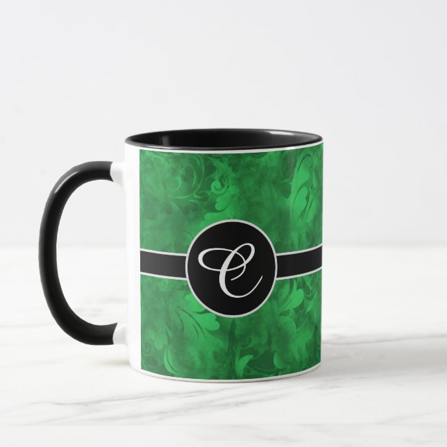 Monogramm Abstraktes Emerald Green Fether Muster Tasse (Links)