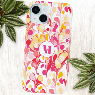 Monogramm abstraktes Muster rosa Marmor Retro iPhone 15 Hülle