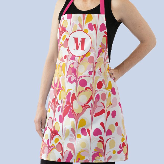 Monogramm Abstraktes Retro-Marmormuster Schürze (Retro abstract marble pattern pink yellow monogram initial personalized apron)