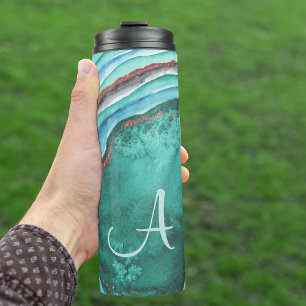 Monogramm Achat Geode Blau Grün Kupfer Thermosbecher