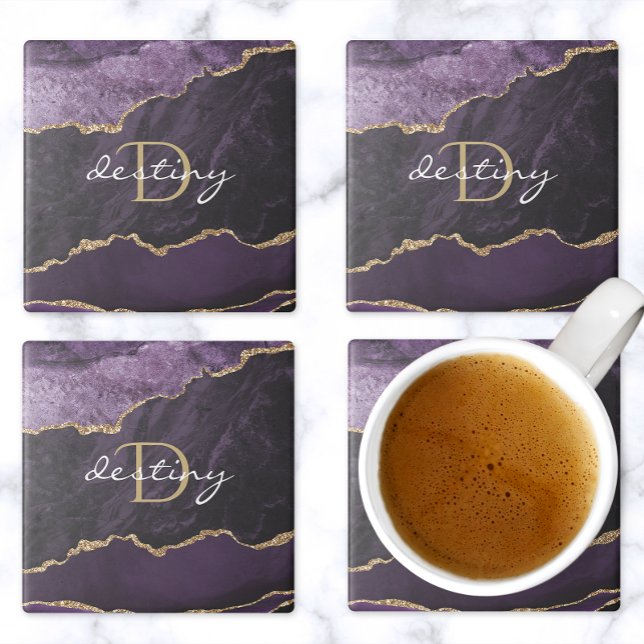 Monogramm Achat Geode Lila Gold Steinuntersetzer (Von Creator hochgeladen)