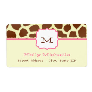 Monogramm-Adressen-Etikett - Giraffen-Druck u.