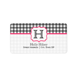 Monogramm-Adressen-Etikett - grauer Gingham und Adressaufkleber