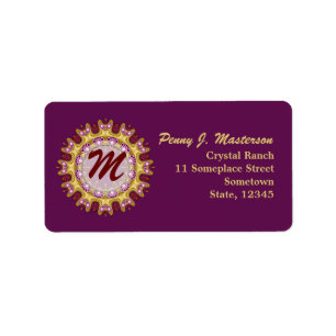 Monogramm-Adressenaufkleber für das lila+Gold-Deco Adressaufkleber