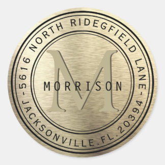 Monogramm-Adressenaufkleber in Gold-Metall Runder Aufkleber