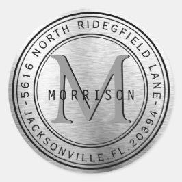 Monogramm-Adressenaufkleber in Silver Metal Runder Aufkleber