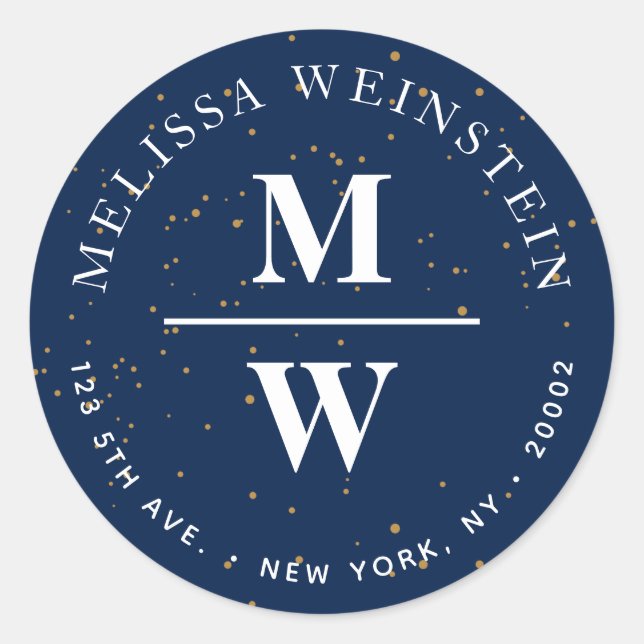 Monogramm-Adressenaufkleber Runder Aufkleber (Vorderseite)