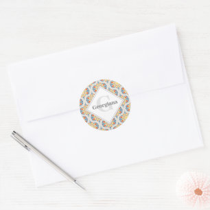 Monogramm Ägäische Sommerorangen und Zitronen Mid Runder Aufkleber