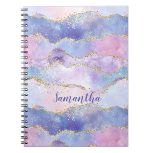 Monogramm Agat Glitter Trend Blau Pink Lila Notizblock