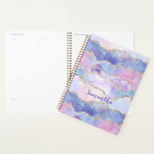 Monogramm Agat Glitter Trend Blau Pink Lila Planer