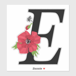 Monogramm, Alphabet, Buchstabe E, Blumenmonogramm Aufkleber