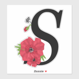Monogramm, Alphabet, Buchstabe S, Blumenmonogramm Aufkleber