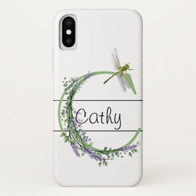 Monogramm Alphabet C Lavendel Eukalyptus Dragonfly Case-Mate iPhone Hülle (Rückseite)