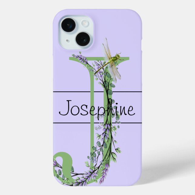 Monogramm-Alphabet J Lavender Eucalyptus Dragonfly Case-Mate iPhone Hülle (Rückseite)