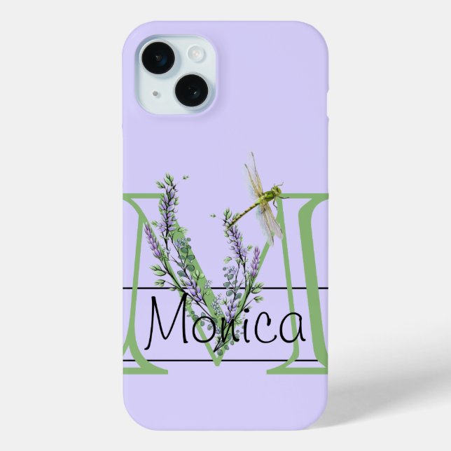 Monogramm Alphabet M Lavender Eukalyptus Dragonfly Case-Mate iPhone Hülle (Rückseite)