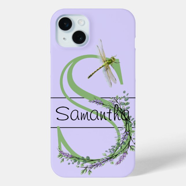 Monogramm Alphabet S Lavendel Eukalyptus Dragonfly Case-Mate iPhone Hülle (Rückseite)