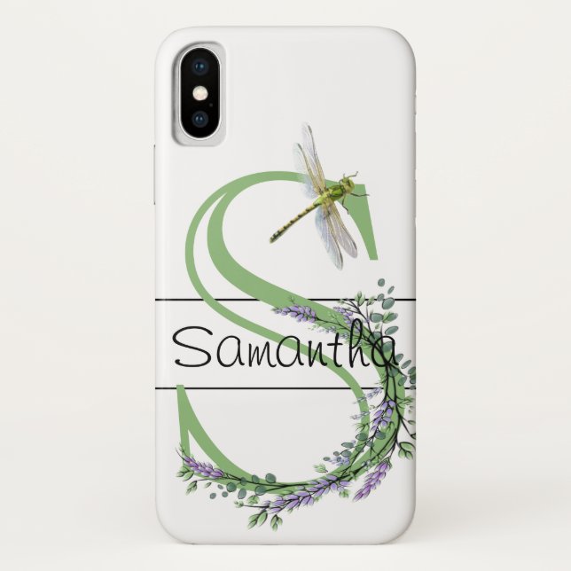 Monogramm Alphabet S Lavendel Eukalyptus Dragonfly Case-Mate iPhone Hülle (Rückseite)