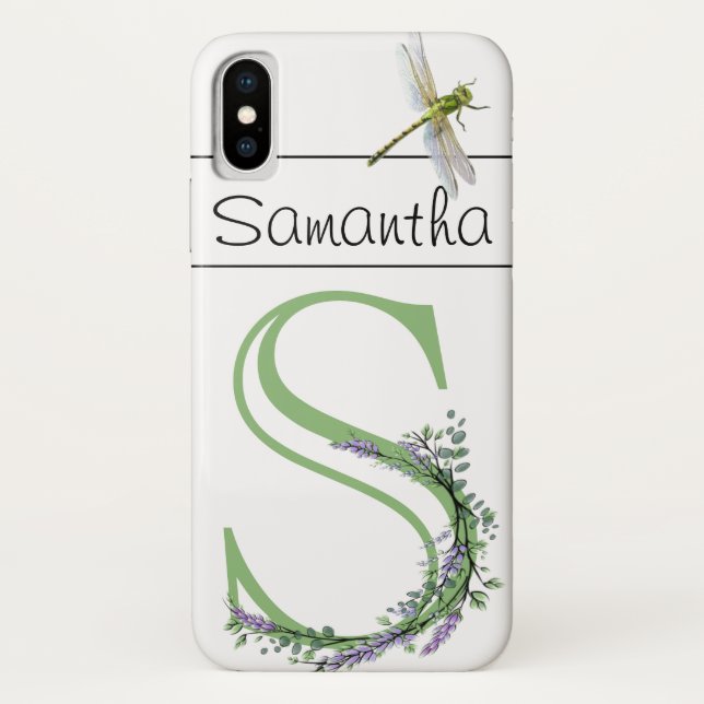 Monogramm Alphabet S Lavendel Eukalyptus Dragonfly Case-Mate iPhone Hülle (Rückseite)