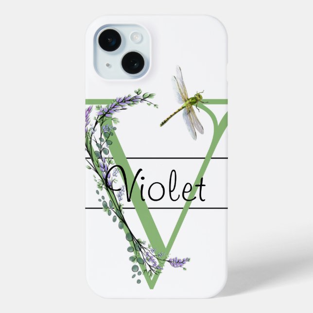 Monogramm Alphabet V Lavendel Eukalyptus Dragonfly Case-Mate iPhone Hülle (Rückseite)
