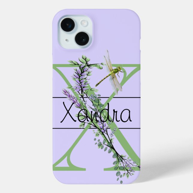 Monogramm Alphabet X Lavender Eukalyptus Dragonfly Case-Mate iPhone Hülle (Rückseite)