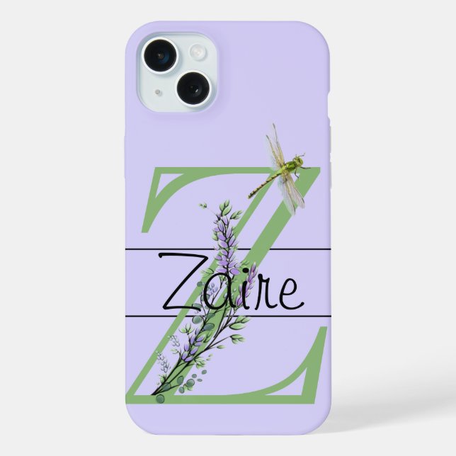 Monogramm Alphabet Z Lavender Eukalyptus Dragonfly iPhone Hülle (Rückseite)