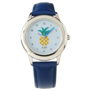 Monogramm Ananas Kinder blau Armbanduhr