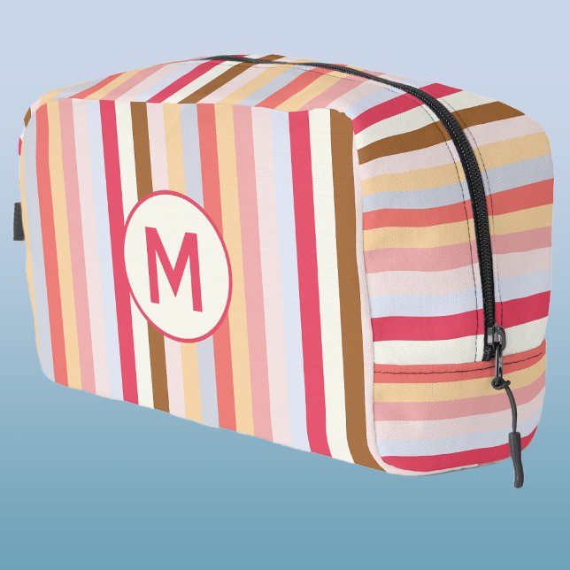 Monogramm Anfänger, moderner Nudelkandy Streifen Waschbeutel (Modern monogram initial personalized candy stripe pastel DOPP bag)