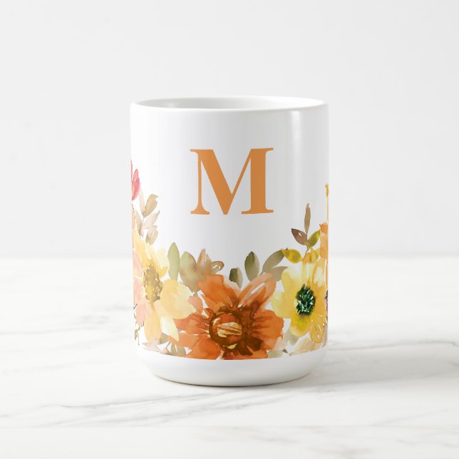 Monogramm anfänglicher Orangefarbener Wasserfarben Kaffeetasse (Mittel)