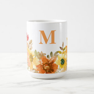 Monogramm anfänglicher Orangefarbener Wasserfarben Kaffeetasse