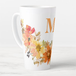 Monogramm anfänglicher Orangefarbener Wasserfarben Milchtasse