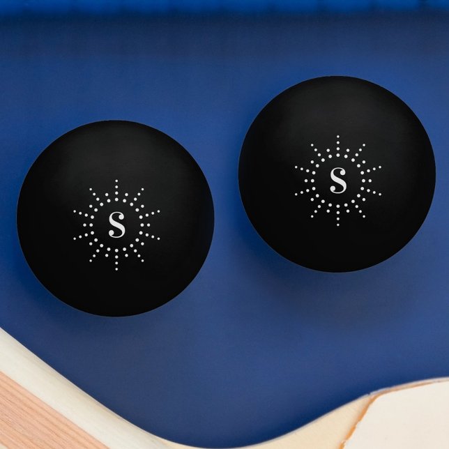 Monogramm anfänglicher Radialsonnenbrand schwarz Tischtennisball (Monogram initial radial sun sunburst black ping pong ball)