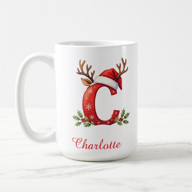 Monogramm Anfangs c Schneeflocken frohe Weihnachte Kaffeetasse (Links)