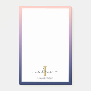 Monogramm Anfangs Elegantes Skript Lila Ombre Post-it Klebezettel