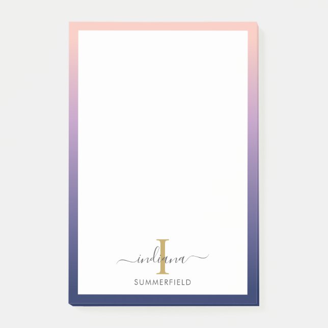 Monogramm Anfangs Elegantes Skript Lila Ombre Post-it Klebezettel (Vorderseite)