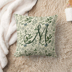 Monogramm Anfangs Grüne Botanische Cottagecore Kissen
