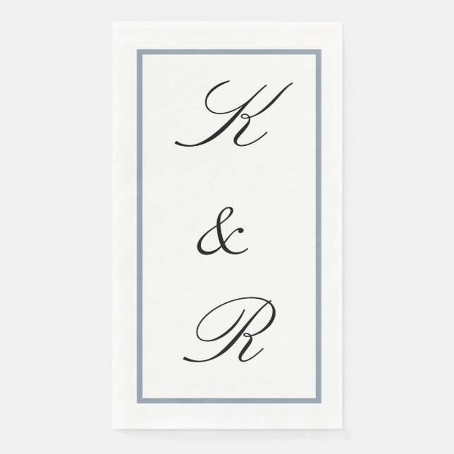 Monogramm Anfangs Hochzeit Staubblau Schwarz Benut Serviette (Vorderseite)