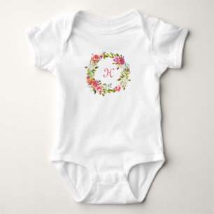 Monogramm-Anfangsbabytutu-BlumenRoseWreath Baby Strampler