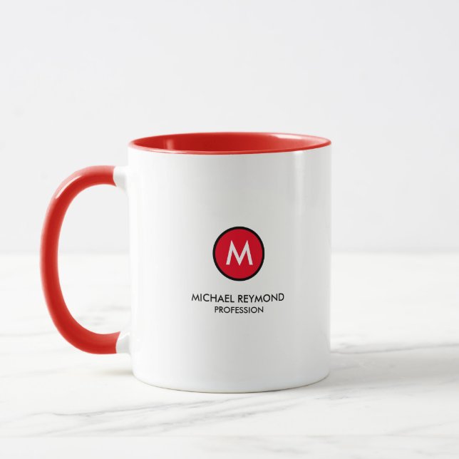Monogramm (Anfangsbezeichnung + Beruf) rot Tasse (Links)