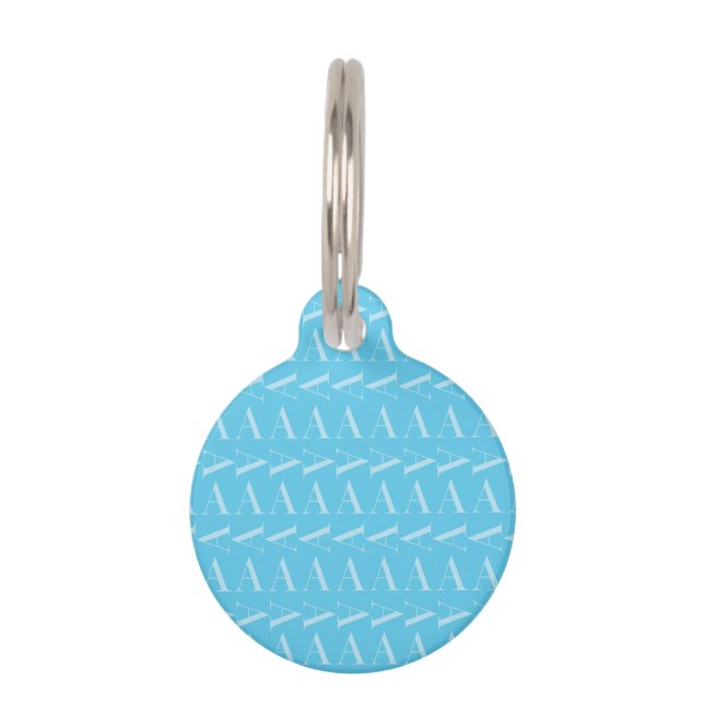 Monogramm Anfangsbuchstabe A, Aqua Blue Haustiermarke (Vorderseite)