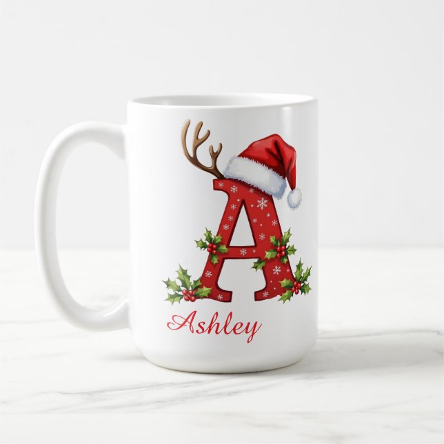 Monogramm Anfangsbuchstabe A Frohe Weihnachten  Kaffeetasse (Links)